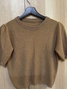 Brown Puff Sleeve Knit Top
