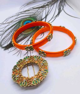 Elegant silk thread bangles with upin combo set