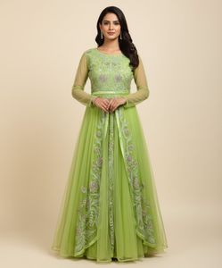 Lime Green Embroidered Anarkali Gown