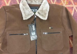 Unisex Brown Suede Fur Collar Jacket For Girls &amp; B