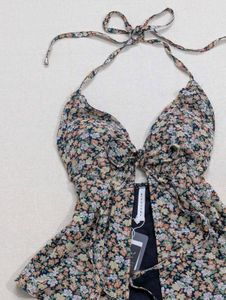 Y2K Backless Tie Up Knot Floral Halter Top