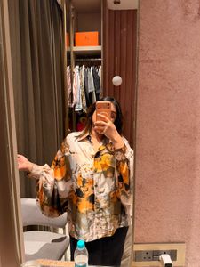 Abstract printed satin designer blouse