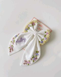 Embroidered Pearl Bow Hair Clip