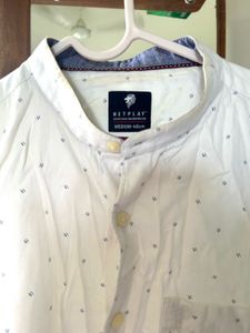 Men's White Dotted Long Sleeve Shirt