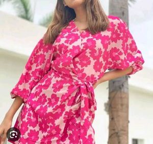 faballey pink Floral Wrap Dress