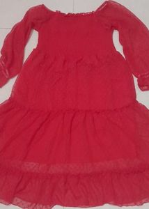 Red Tiered chikakari Dress