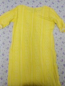 yellow three quarter summer kurti