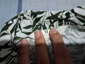 White &amp; Black Leaf Print Casual Shirt