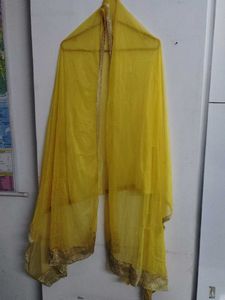 Vibrant Yellow Dupatta with Golden Border