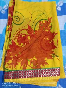 Vibrant Yellow Floral Print Saree