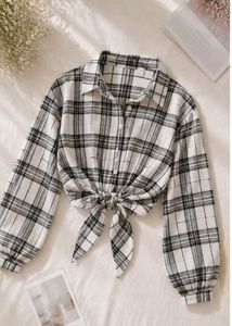 Plaid Tie-Front Cropped Shirt