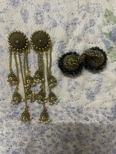 Statement Jhumka Earrings - Set of 2