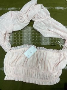 Pink Ruched Blouse with Ruffles