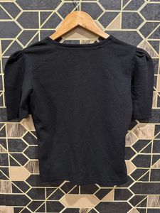Stylish Black V-Neck Puff Sleeve Top