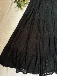 Black Lace Tiered Maxi Skirt