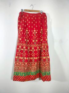 Red Print Skirt And Kurta Sets (Women's)