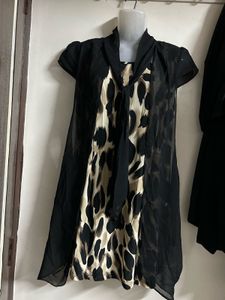 Chic Leopard Print Sheer Overlay Dress