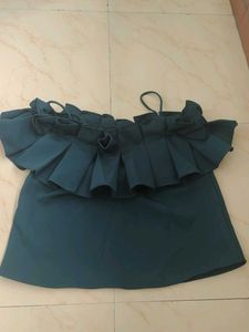 Chic Teal Off-Shoulder Ruffled Top