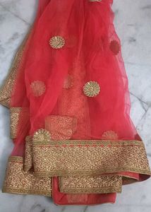 Stunning Coral &amp; Gold Embroidered Lehenga Choli