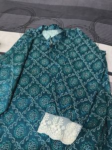 Teal Bandhani Print Kurta