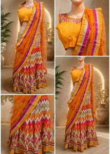 Orange & Pink Embroidered Lehenga Choli Set