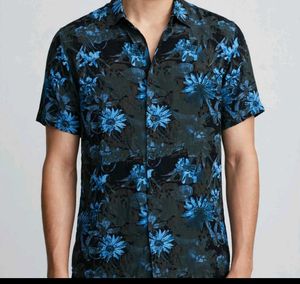Men's Blue Floral Short Sleeve Shirt