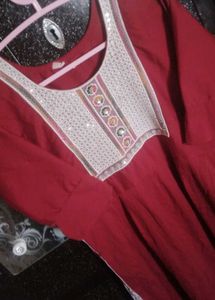 Maroon Kurta with Embellished Neckline