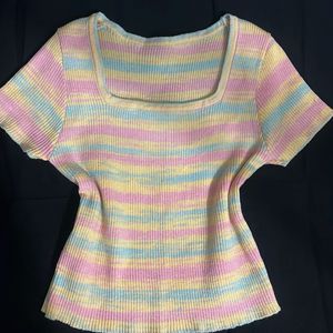 Striped Knit Square Neck Top