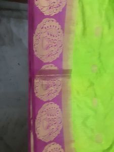Vibrant Lime Green Saree with Pink Border