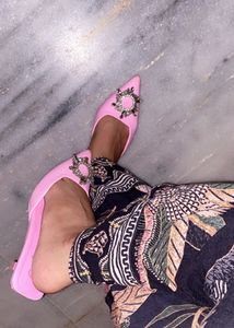 Pink Pointed Toe Heels with Embellishments