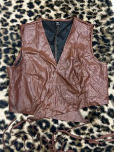Brown Faux Leather Wrap Vest