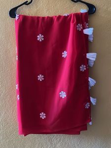 Charming Red Saree with White Flower Motifs