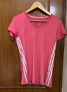 Adidas Pink T-Shirt with Stripes