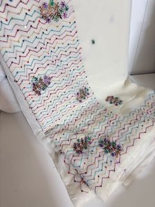 Cream Saree with Colorful Embroidery