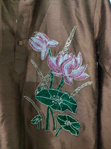 Silk Kurta with Floral Embroidery