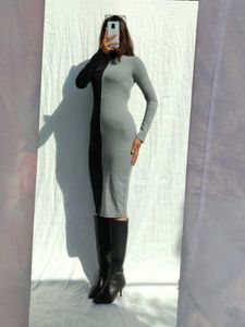 Zara Two-Tone Fitted Midi Dress