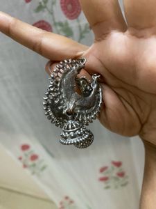 Silver tone oxidized long hoop style jhumka