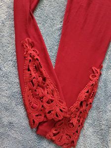Maroon Leggings with Lace Detail