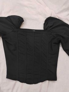 Black Square Neck Corset ,pull sleeves Crop Top