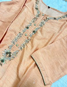 Embroidered Peach Kurta Set with Dupatta