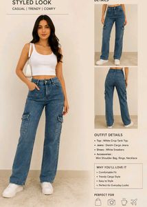 Trendy Blue Denim Cargo Jeans