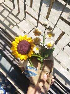 Crochet bouquet of sunflower and myotosis