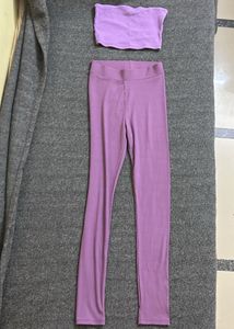 combo of  purple ribbed tube top and tights