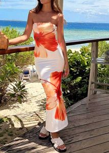 Strapless Floral Print Maxi Dress