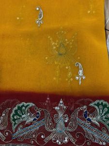 Embroidered Orange Saree
