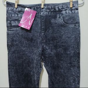 Ngal Dark Grey Denim Print Legging Jegging