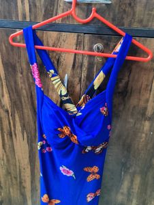 Stunning Blue Butterfly Print Midi Dress