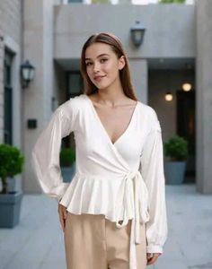 Shein Elegant White Wrap Top