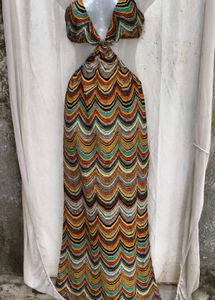 9238. Vibrant Wavy Print Maxi Dress