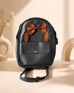 Sleek Black Faux Leather Backpack